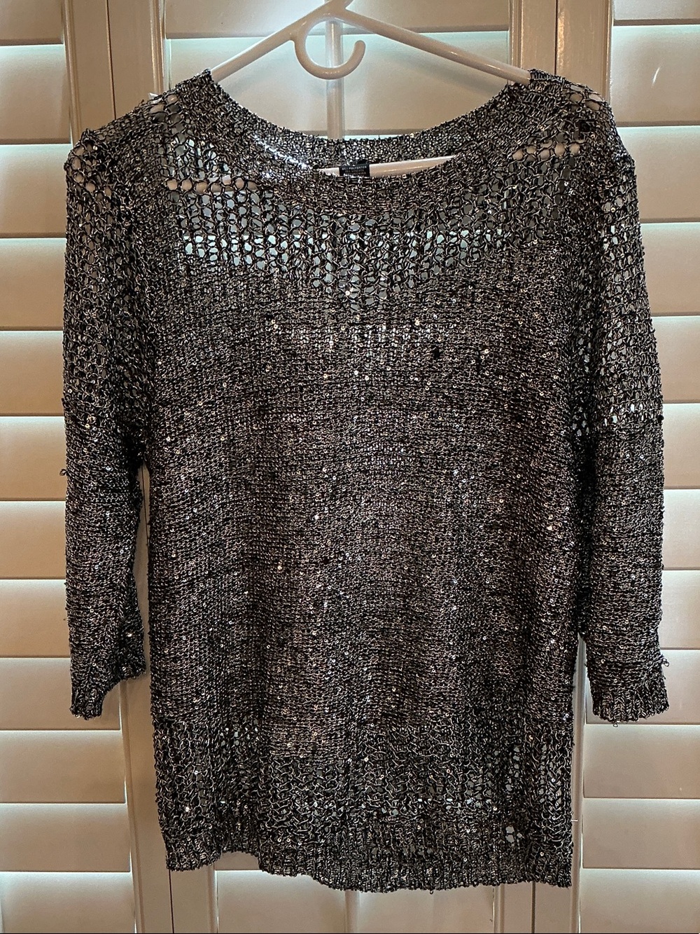 Lauren Michelle Silver Open-Knit Metallic Sweater